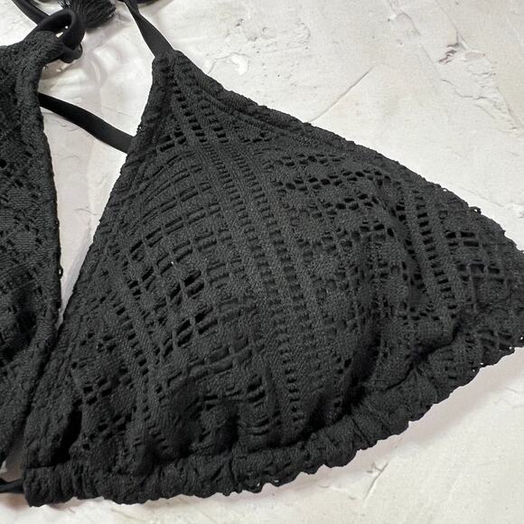 Wild Fable Triangle Crochet Bikini Top Size L Black Tassel Shell TARGET NWOT - Picture 6 of 8